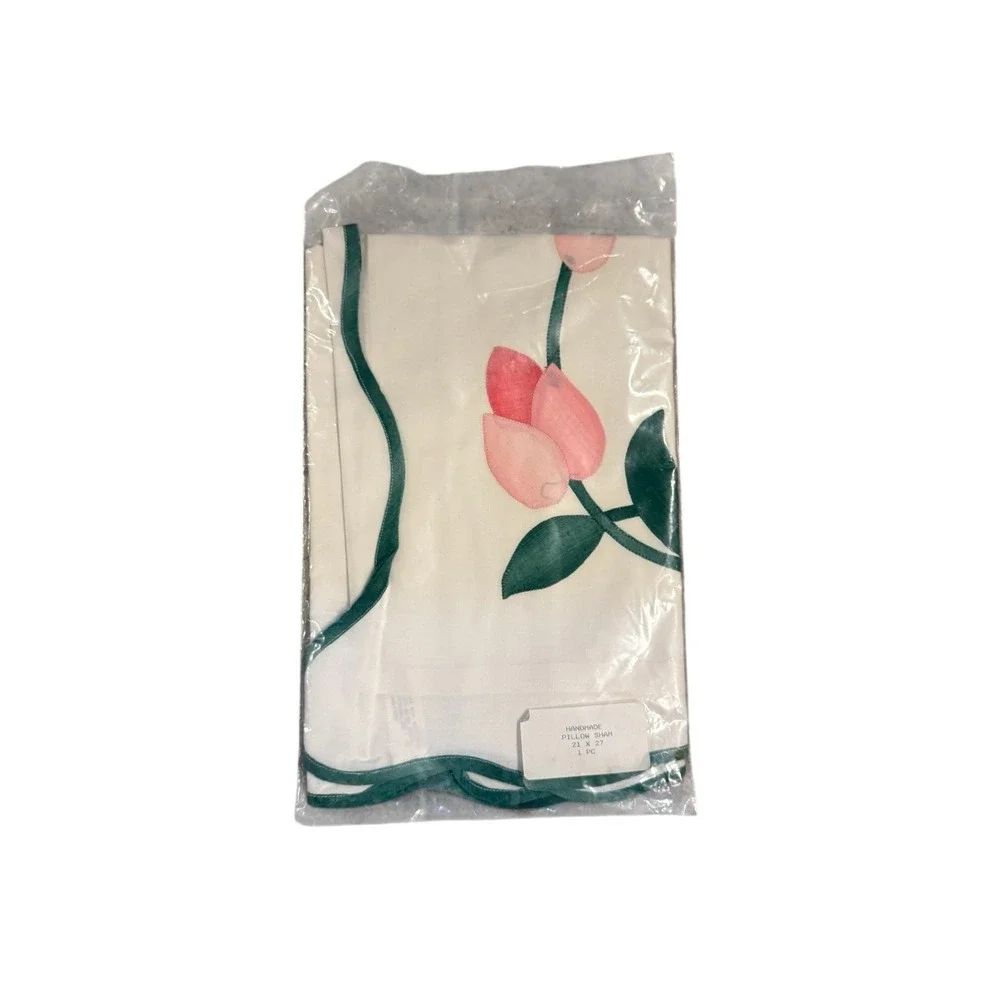 Vtg Hand Applique Floral Cut Out Envelope Pillow Sham‎ Case Pair 21 X 27